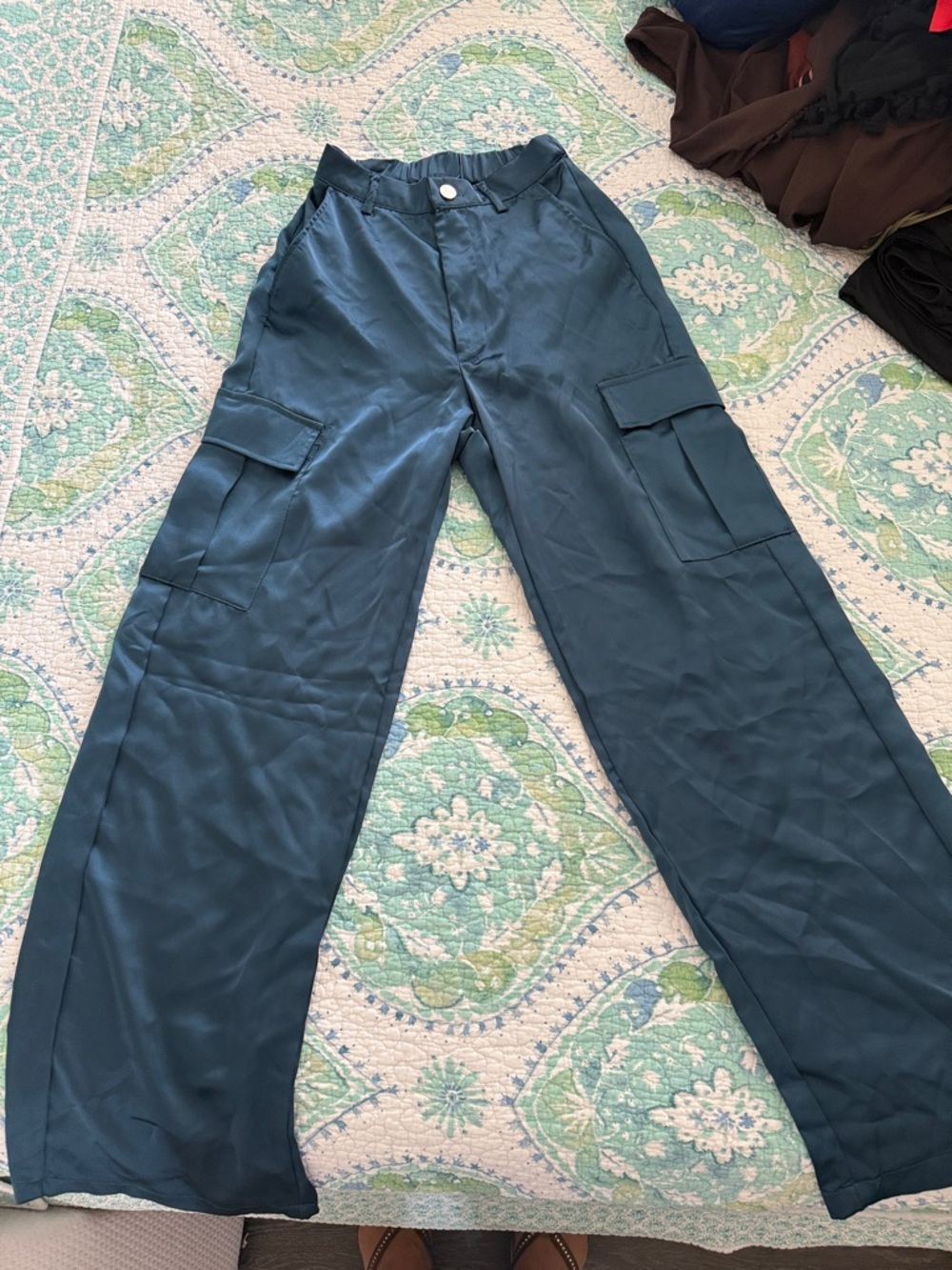 Men's Teal Cargo Wide-Leg Pants